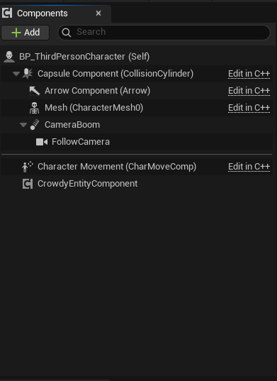 Add the Crowdy Entity Component in the Components panel