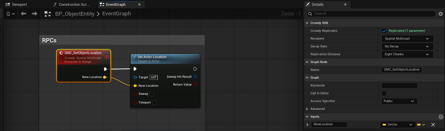 Crowdy Replicates checkbox in the Details panel of a Custom Event