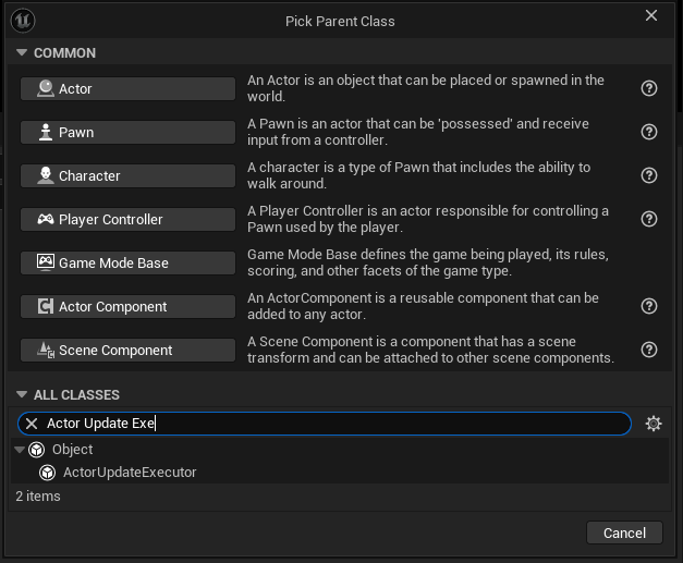Pick ActorUpdateExecutor as the parent class