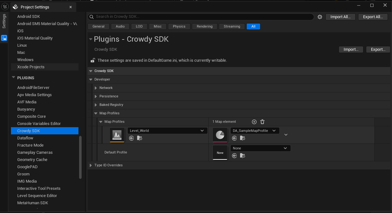 Crowdy SDK map profile settings