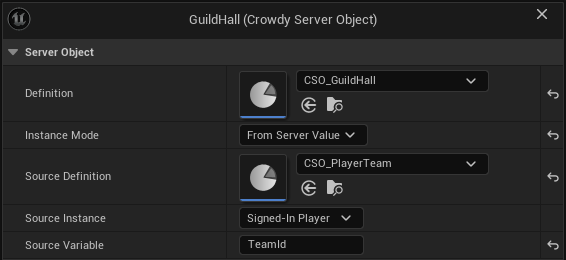 From Server Value: Source Definition CSO_PlayerTeam, Source Instance Signed-In Player, Source Variable TeamId
