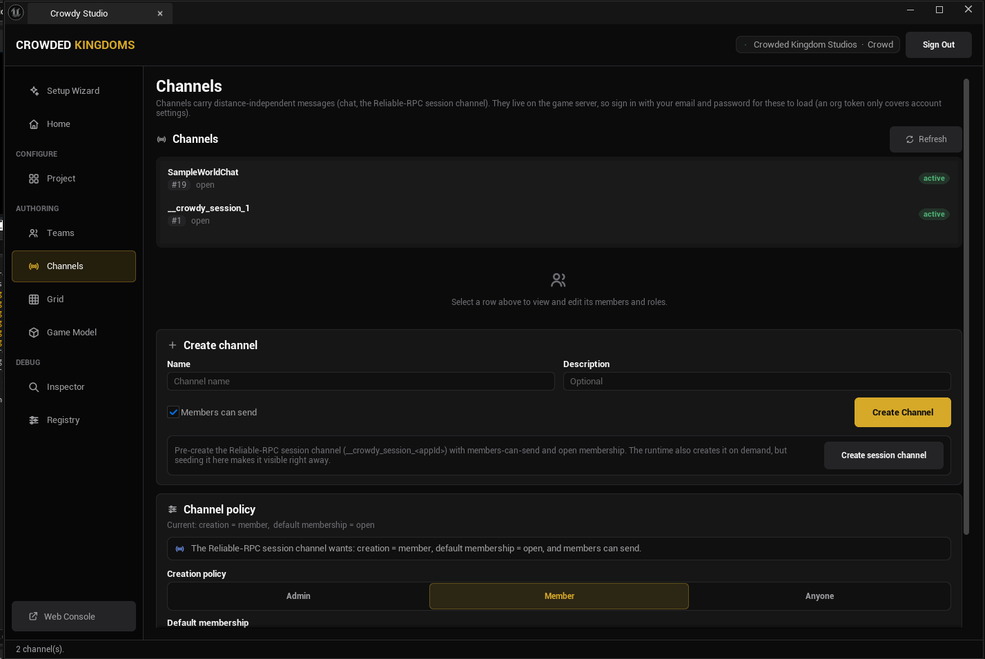 Crowdy Studio Channels page