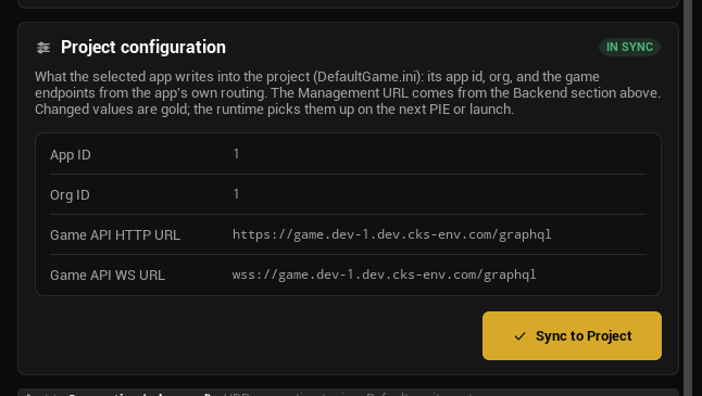 Config Sync diff with the Sync to Project button