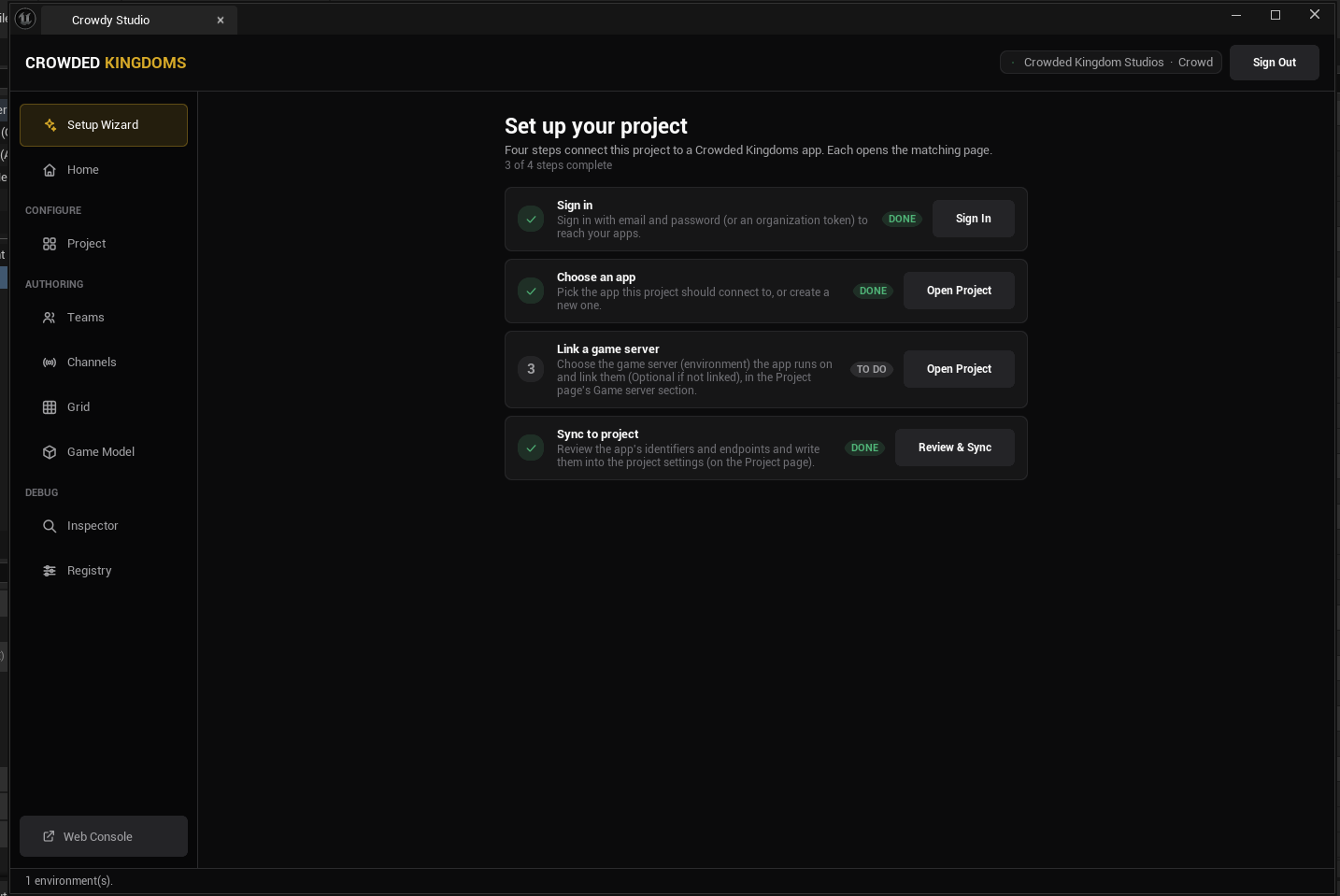 Crowdy Studio dockable tab open in the editor