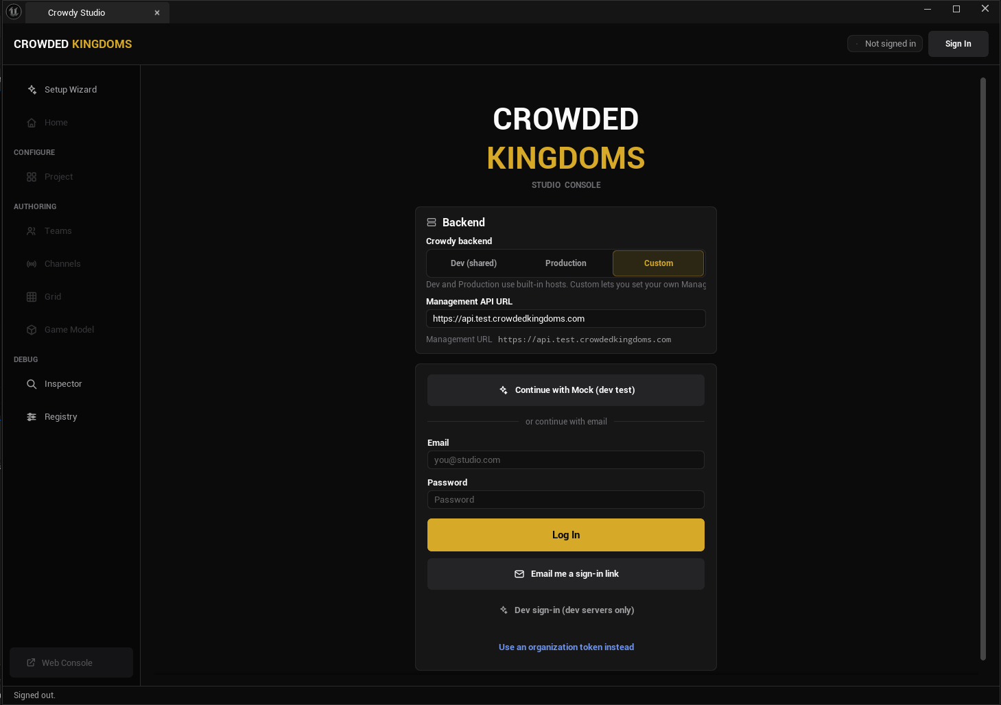 Crowdy Studio sign-in page