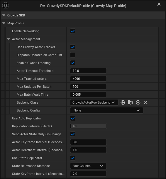 The shipped default map profile asset in the Details panel
